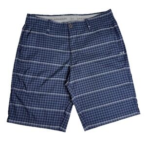Under Armour Men's 36 Navy‎ Blue Plaid Shorts Elastic Waist Golf Performance